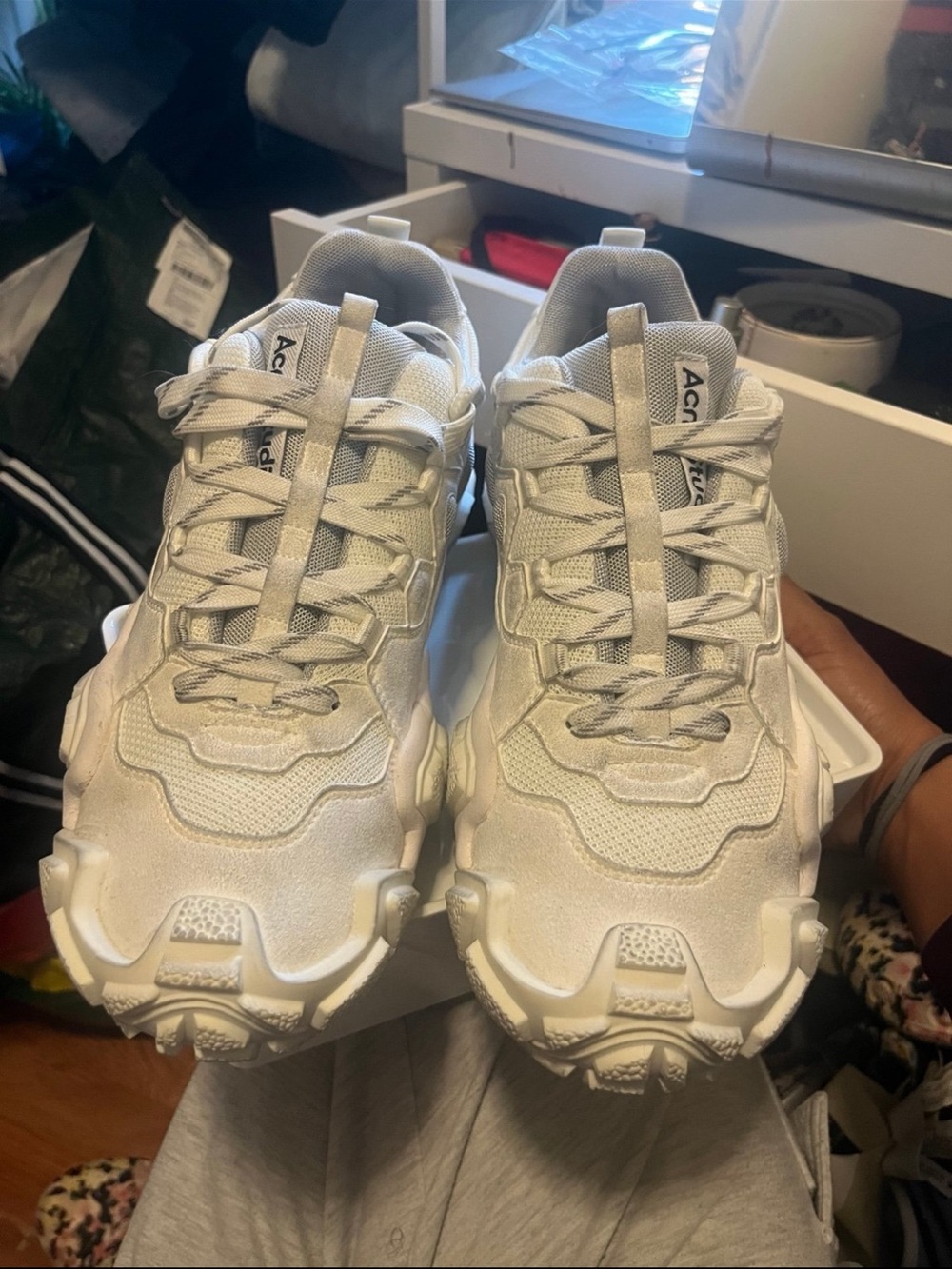 Acne White Chunky Lace-Up Sneakers for Men